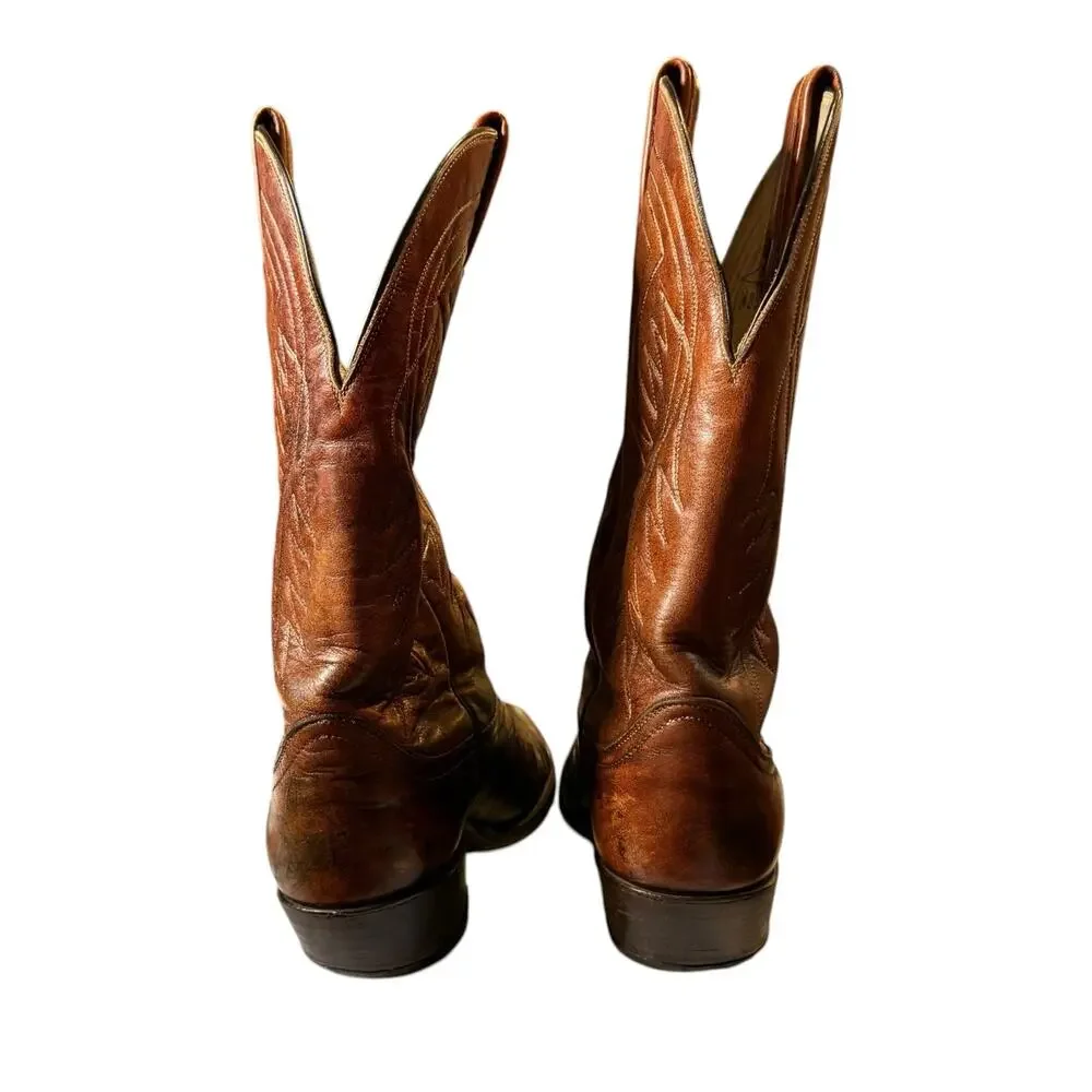 Vintage Tony Lama Western Boots Mens Brown Rustic Distressed Cowboy Sz 8.5
